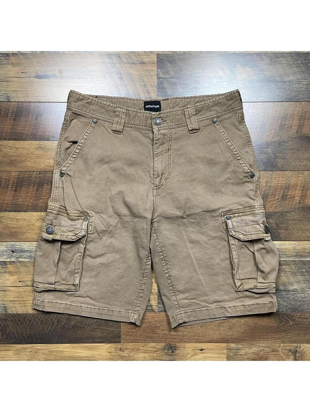 Y2K Affliction Cargo Shorts Men’s 36 Brown Khaki Baggy Shorts